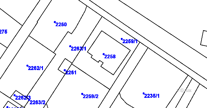 Parcela st. 2258 v KÚ Rýmařov, Katastrální mapa