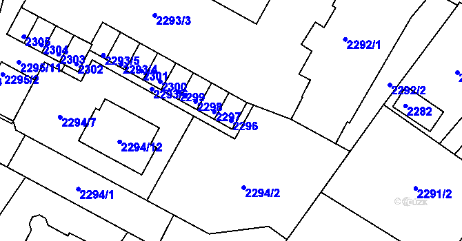 Parcela st. 2296 v KÚ Rýmařov, Katastrální mapa