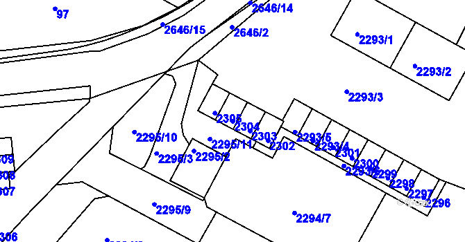 Parcela st. 2304 v KÚ Rýmařov, Katastrální mapa