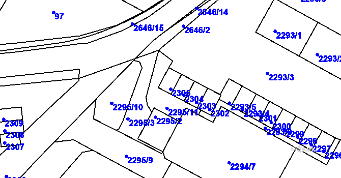 Parcela st. 2305 v KÚ Rýmařov, Katastrální mapa