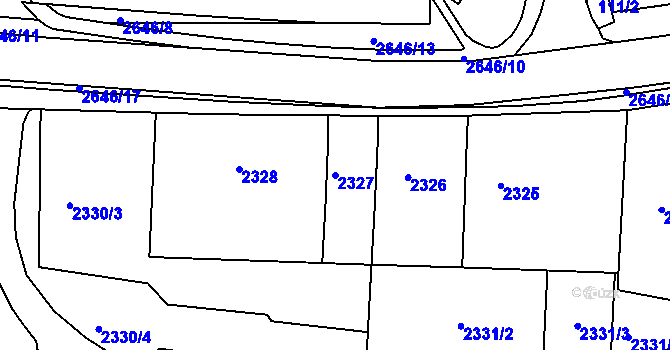 Parcela st. 2327 v KÚ Rýmařov, Katastrální mapa