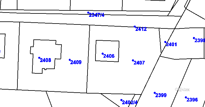Parcela st. 2406 v KÚ Rýmařov, Katastrální mapa