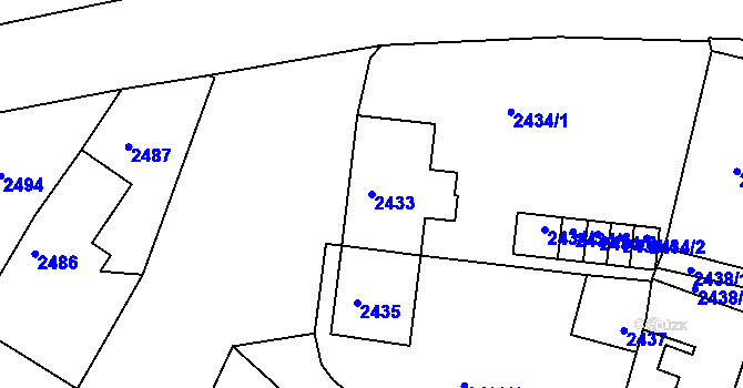 Parcela st. 2433 v KÚ Rýmařov, Katastrální mapa