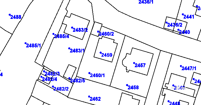 Parcela st. 2459 v KÚ Rýmařov, Katastrální mapa