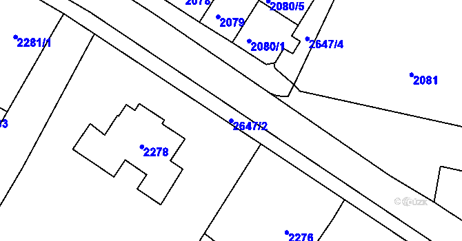 Parcela st. 2647/2 v KÚ Rýmařov, Katastrální mapa