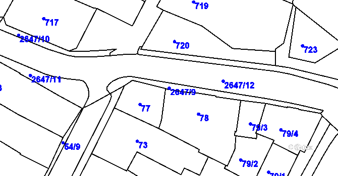 Parcela st. 2647/9 v KÚ Rýmařov, Katastrální mapa