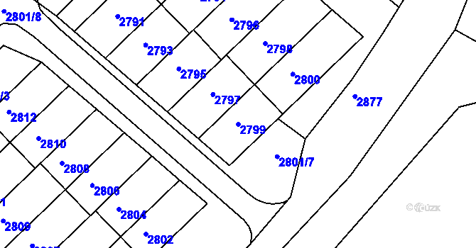 Parcela st. 2799 v KÚ Rýmařov, Katastrální mapa