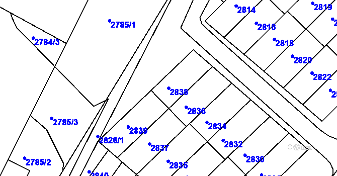 Parcela st. 2838 v KÚ Rýmařov, Katastrální mapa