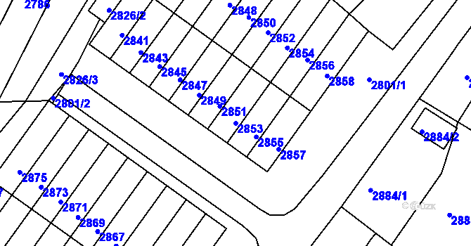 Parcela st. 2853 v KÚ Rýmařov, Katastrální mapa