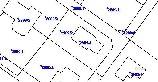 Parcela st. 2989/4 v KÚ Rýmařov, Katastrální mapa