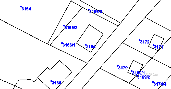 Parcela st. 3165 v KÚ Rýmařov, Katastrální mapa