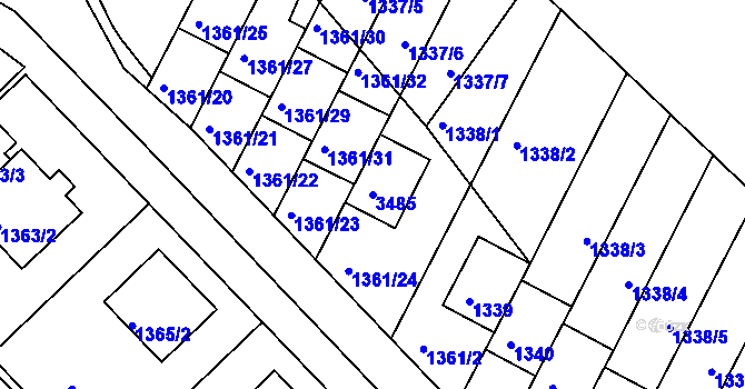 Parcela st. 3485 v KÚ Rýmařov, Katastrální mapa