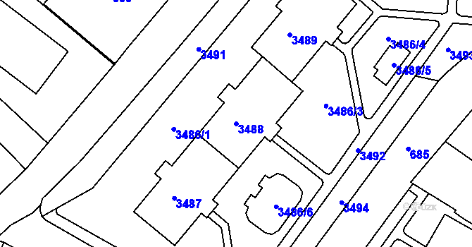 Parcela st. 3488 v KÚ Rýmařov, Katastrální mapa