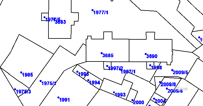 Parcela st. 3685 v KÚ Rýmařov, Katastrální mapa