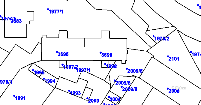 Parcela st. 3690 v KÚ Rýmařov, Katastrální mapa