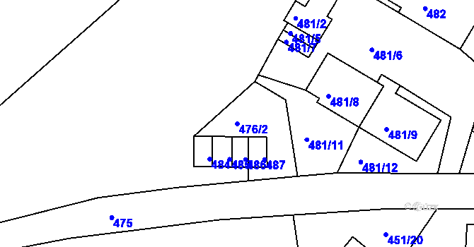 Parcela st. 476/2 v KÚ Rýmařov, Katastrální mapa