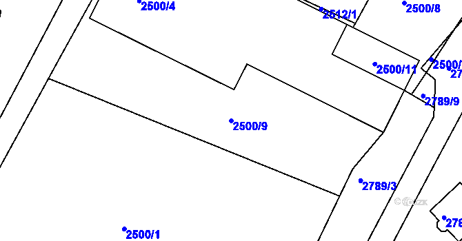 Parcela st. 2500/9 v KÚ Rýmařov, Katastrální mapa