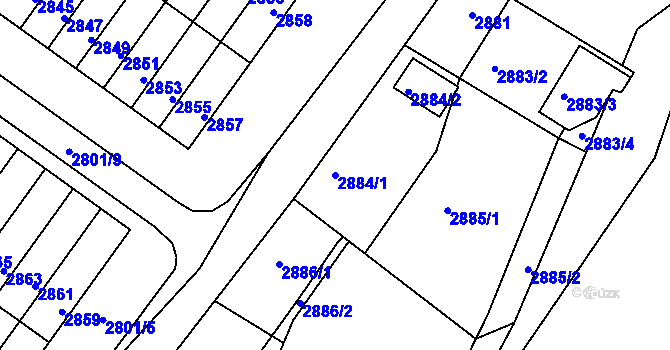 Parcela st. 2884/1 v KÚ Rýmařov, Katastrální mapa