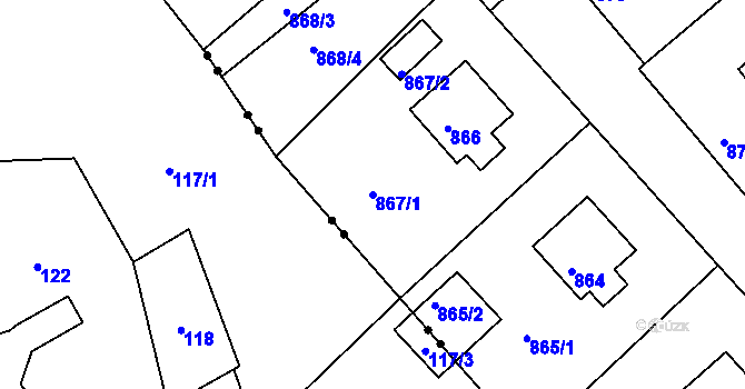 Parcela st. 867/1 v KÚ Rýmařov, Katastrální mapa