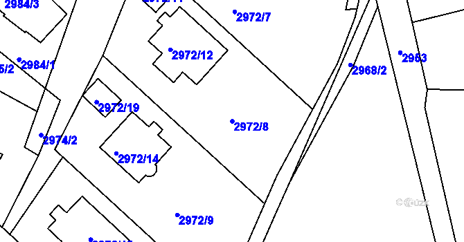 Parcela st. 2972/8 v KÚ Rýmařov, Katastrální mapa