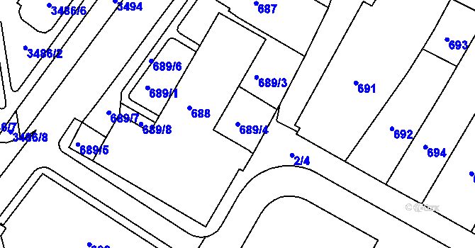 Parcela st. 689/4 v KÚ Rýmařov, Katastrální mapa