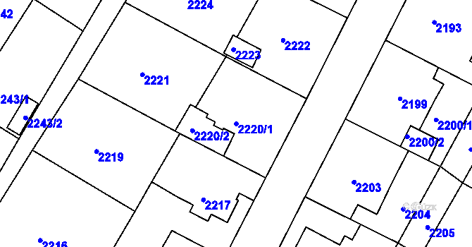 Parcela st. 2220/1 v KÚ Rýmařov, Katastrální mapa