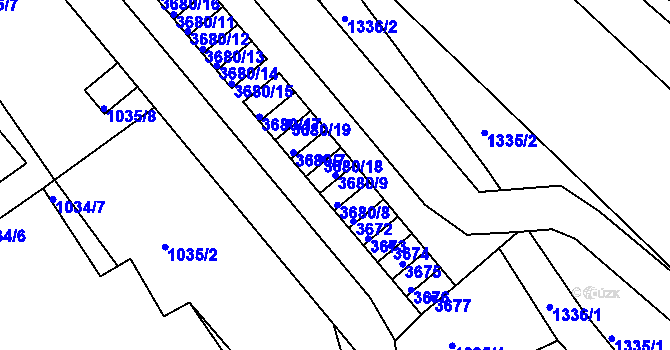 Parcela st. 3680/9 v KÚ Rýmařov, Katastrální mapa