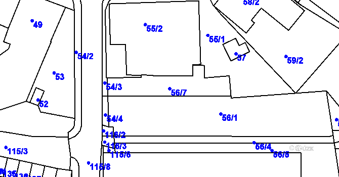Parcela st. 56/7 v KÚ Rýmařov, Katastrální mapa