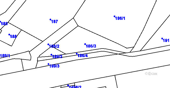 Parcela st. 186/3 v KÚ Rýmařov, Katastrální mapa