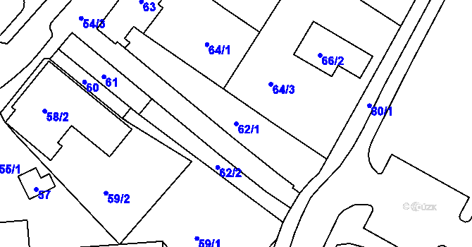 Parcela st. 62/1 v KÚ Rýmařov, Katastrální mapa