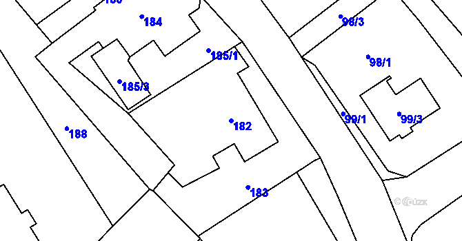 Parcela st. 182 v KÚ Edrovice, Katastrální mapa
