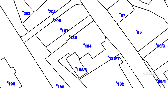 Parcela st. 184 v KÚ Edrovice, Katastrální mapa