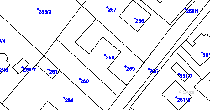 Parcela st. 258 v KÚ Edrovice, Katastrální mapa