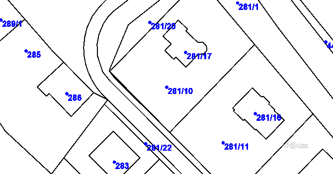 Parcela st. 281/10 v KÚ Edrovice, Katastrální mapa