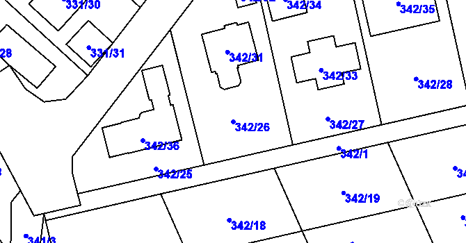 Parcela st. 342/26 v KÚ Edrovice, Katastrální mapa