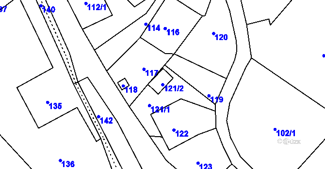Parcela st. 121/2 v KÚ Janušov, Katastrální mapa