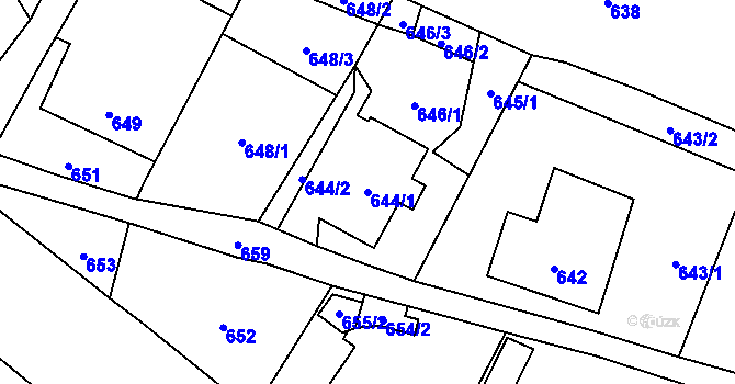 Parcela st. 644/1 v KÚ Janušov, Katastrální mapa