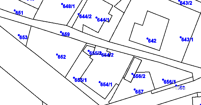 Parcela st. 654/2 v KÚ Janušov, Katastrální mapa