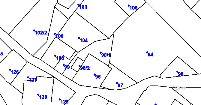 Parcela st. 98/1 v KÚ Janušov, Katastrální mapa