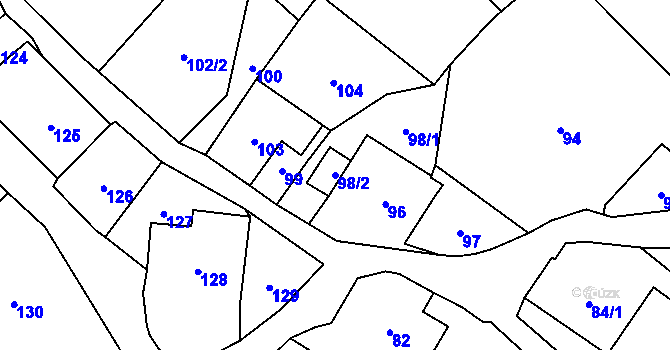 Parcela st. 98/2 v KÚ Janušov, Katastrální mapa