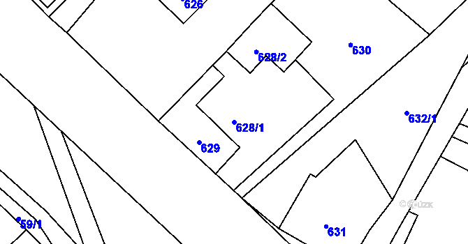 Parcela st. 628/1 v KÚ Janušov, Katastrální mapa