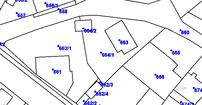 Parcela st. 664/1 v KÚ Janušov, Katastrální mapa