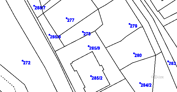 Parcela st. 285/9 v KÚ Janušov, Katastrální mapa