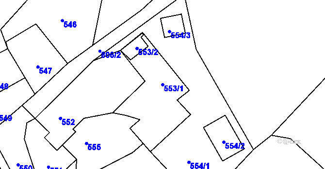 Parcela st. 553/1 v KÚ Janušov, Katastrální mapa