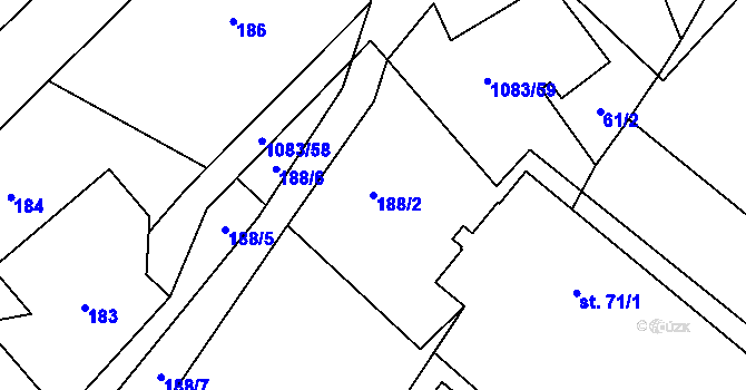 Parcela st. 188/2 v KÚ Stránské, Katastrální mapa