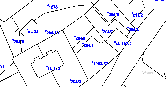 Parcela st. 204/1 v KÚ Stránské, Katastrální mapa