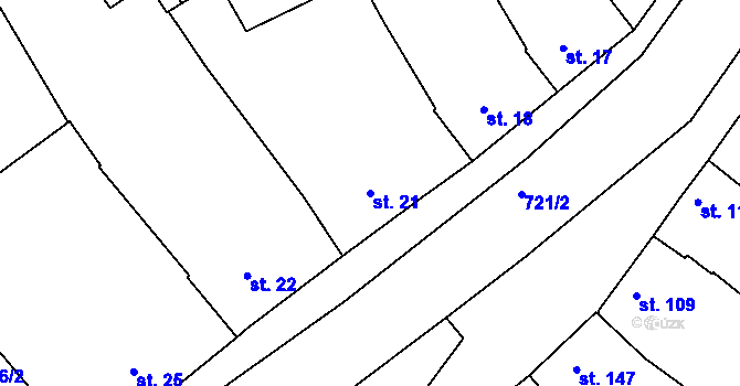 Parcela st. 21 v KÚ Rymice, Katastrální mapa