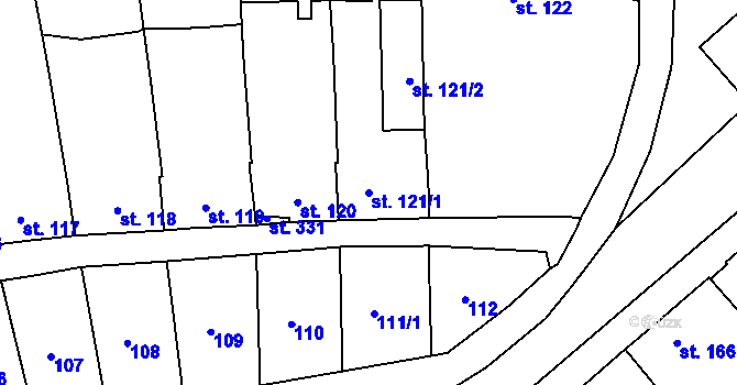 Parcela st. 121/1 v KÚ Rymice, Katastrální mapa