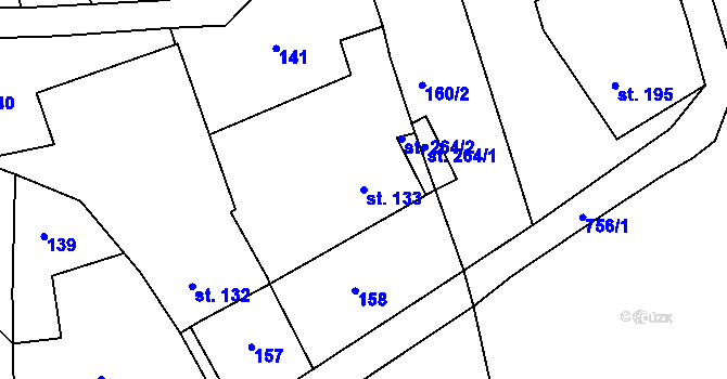 Parcela st. 133 v KÚ Rymice, Katastrální mapa