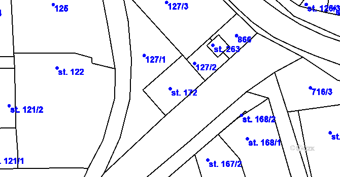 Parcela st. 172 v KÚ Rymice, Katastrální mapa